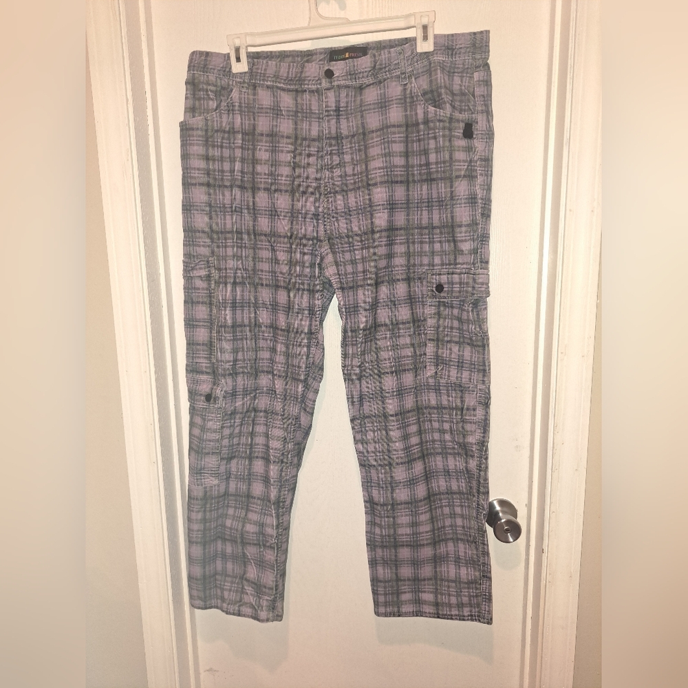 Teddy Fresh Corduroy Purple Plaid Cargo Pants